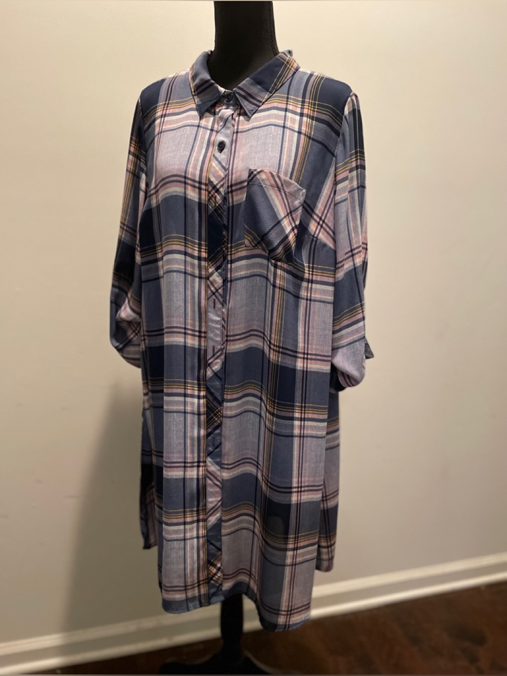 Catherines Multicolor Plaid Tunic Shirt Dress Size 14-16 Relaxed Western Cowgirl